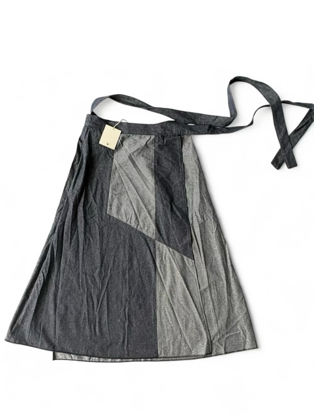 Denim Wrap Skirt by Archerie - Two-Tone Gray A-Line Wrap Skirt with Tie Waist